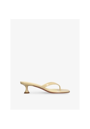 Womens Amina Muaddi Juliette Thong 45 Leather Heeled Sandals