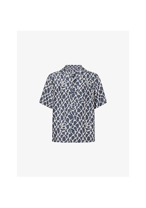 Mens Burberry Graphic-Print Short-Sleeve Silk Shirt
