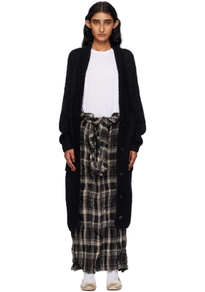 OPEN YY Black Alpaca Argyle Pointelle Long Cardigan