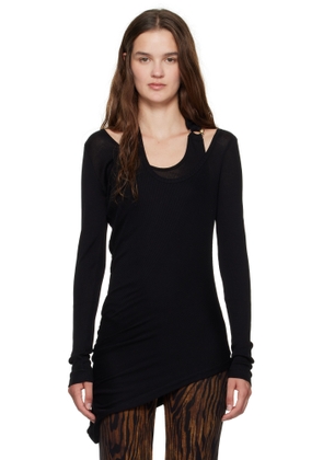 Jean Paul Gaultier Black Ribbed Twisted Double Layer Piercing T-shirt