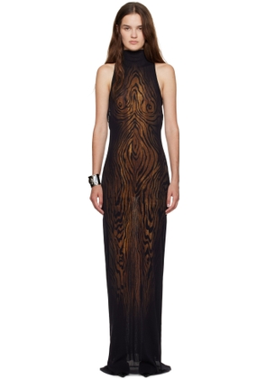 Jean Paul Gaultier Black & Brown 'The Long Draped Wood' Maxi Dress