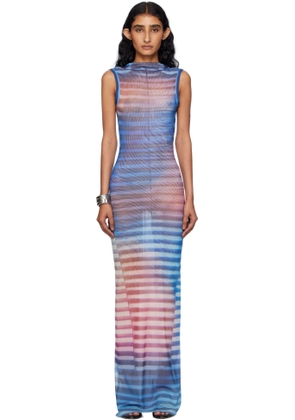 Jean Paul Gaultier Blue & Pink High Neck Open Back Printed Air Maxi Dress