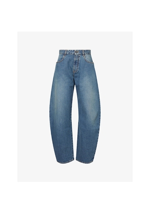 Womens Alaia Barrel-Leg Round Denim Jeans