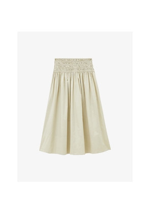 Womens Joseph Leonie Elasticated-Waistband Cotton-Sateen Midi Skirt