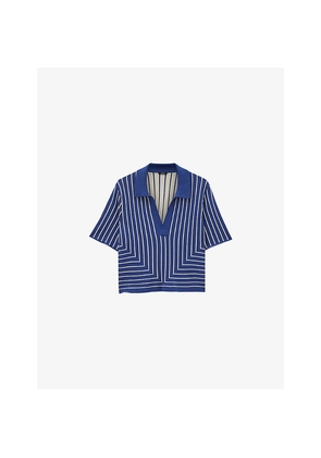 Womens Joseph Geometric-Pattern Open-Collar Viscose, Silk and Cotton-Blend Top