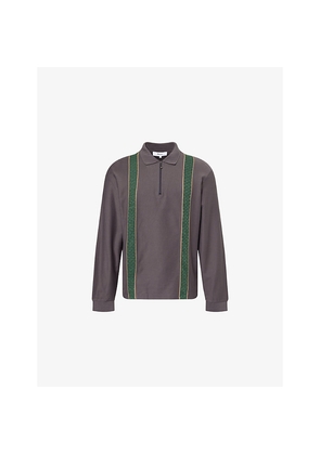 Mens Palmes Lace-Trim Long-Sleeve Cotton Polo Top