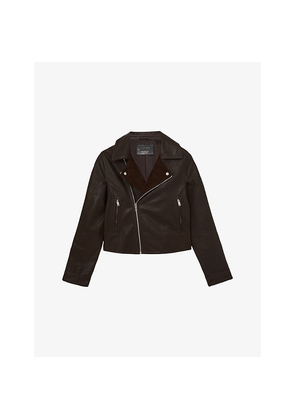 Womens Reiss Lidia Suede-Lapel Leather Biker Jacket