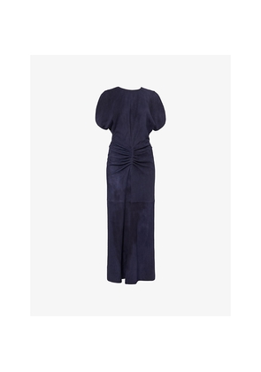 Womens Victoria Beckham Gathered-Waist Velvet Midi Dress
