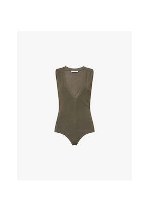 Womens Entire Studios Deep V-Neck Sleeveless Knitted Bodysuit