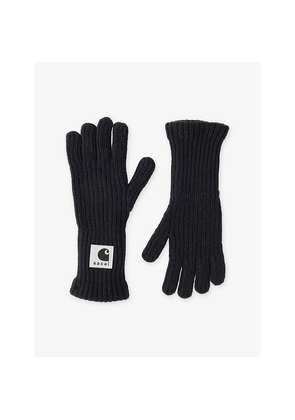 Mens Sacai x Carhartt WIP Logo-Patch Knitted Wool-Blend Gloves