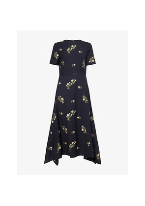 Womens Erdem Floral Short-Sleeves Wool and Cotton Midi Dress