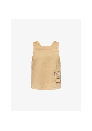 Womens Ganni Patch-Pocket Round-Neck Cotton Top