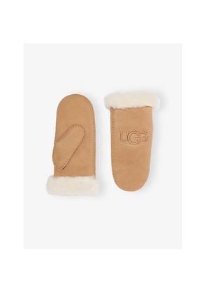 Womens UGG Brand-Embroidered Sheepskin Mittens