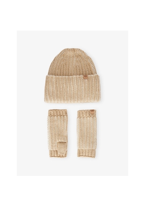 Womens UGG Chunky Plaited Knitted Gloves and Beanie Set