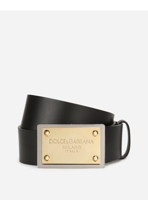 Dolce & Gabbana Lux Leather Belt With Branded Buckle - Man Belts Black Leather 85