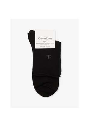 Womens Calvin Klein Roll-Top Brand-Text Pack Of Two Cotton-Blend Knitted Socks