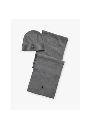 Mens Polo Ralph Lauren Logo-Embroidered Wool Beanie and Scarf Set