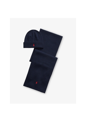 Mens Polo Ralph Lauren Logo-Embroidered Wool Beanie and Scarf Set