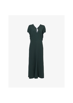 Womens Victoria Beckham V-Neck Regular-Fit Stretch-Woven Midi Dress