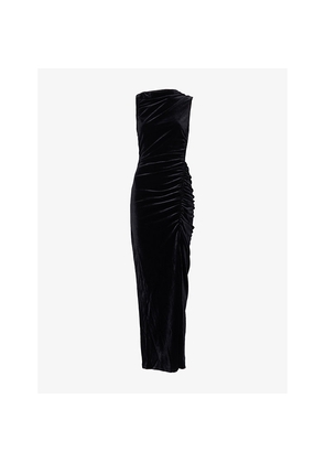 Womens Good American Velvet Ruched Stretch-Woven Midi Dress