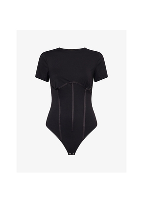 Womens Good American Scuba Corset Stretch-Woven Bodysuit