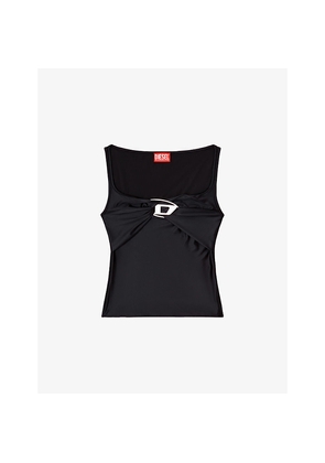 Womens Diesel T-Amai Logo-Plaque Stretch-Nylon Top
