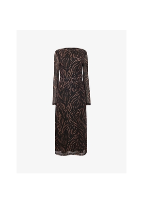 Womens Whistles Abstract Zebra-Print Stretch-Mesh Midi Dress