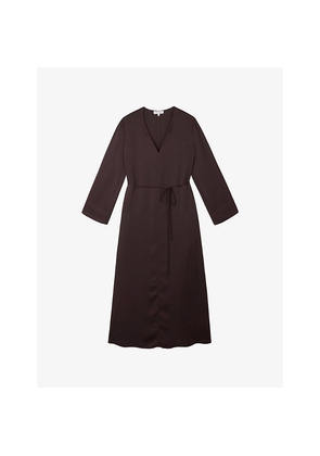 Womens The White Company V-Neck Relaxed-Fit Satin Midi Dress