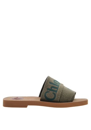 Chloe Woody Logo Flat Mules in Sweet Khaki