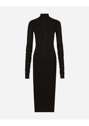 Dolce & Gabbana Jersey Calf-length Dress With Chantilly Lace Insert - Woman Dresses Black Viscose 44