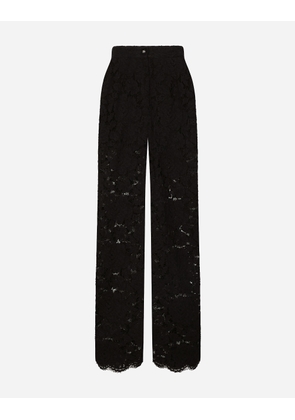 Dolce & Gabbana Flared Floral Cordonetto Lace Pants With Dg Logo - Woman Pants And Shorts Black 40