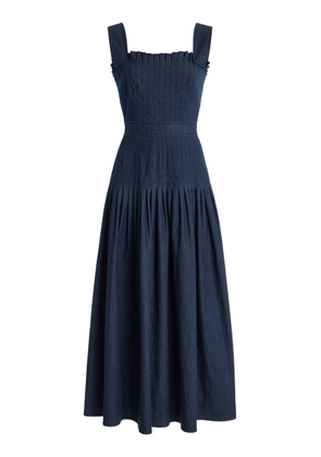 Carolina Herrera Pleated Cotton Chambray Twill Midi Dress - Moda Operandi
