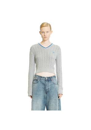 Cropped Cable Knit V-Neck Sweater