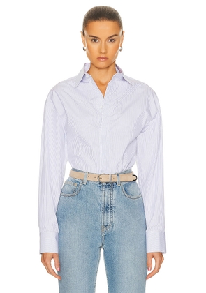 ALAÏA Shirt Bodysuit in Blanc & Bleu - Baby Blue. Size 42 (also in 40).