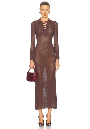 fleur du mal Lace Pointelle Maxi Dress in Cognac - Brown. Size XS (also in ).