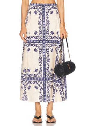 Johanna Ortiz Lucena Ankle Skirt in Tropicalismo Andaluz  Ecru  & Blue - Blue. Size 0 (also in 4).