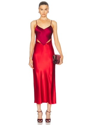fleur du mal Silk Zipper Maxi Slip Dress in Rouge - Red. Size S (also in M).