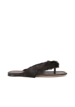 Ferragamo Loly Fur Sandal in Testa Di Moro & Florence Test Di Moro - Chocolate. Size 10 (also in 7).