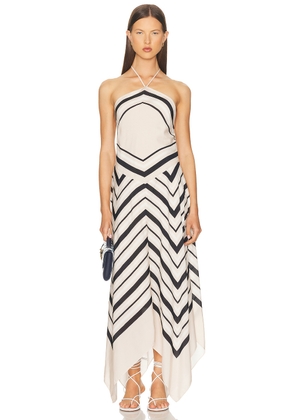 SIMKHAI Hera Halter Midi Dress in Sand Stripe - Beige. Size L (also in M, S).