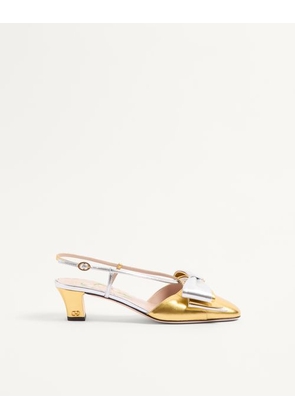 Valentino Garavani Bowow Slingback Pumps In Laminated Nappa 45Mm Woman GOLD/SILVER 35