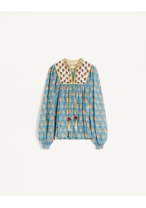 Valentino Cotton And Lurex Top With Petales D'Amour Embroidered Print Woman MULTICOLOUR 40