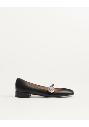 Valentino Garavani Mary-Jane Preshoes Ballerina In Kidskin With Jewel Button 20Mm Woman BLACK/CRYSTAL/PINK 35