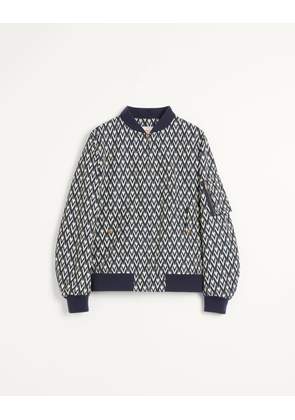 Valentino Nylon Bomber Jacket With Toute La V Print Man NAVY/CREAM 46