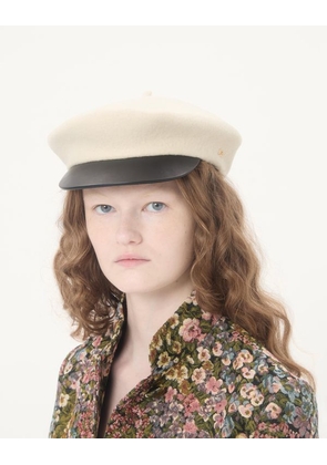 Valentino Garavani Valentino Garavani Vlogo Signature Wool Beanie with Leather Visor Woman IVORY 55