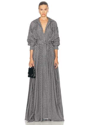 Norma Kamali Super Oversized Boyfriend Shirt Flared Gown in Large Houndstooth - Black. Size M (also in S).