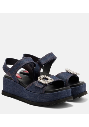 Roger Vivier Embellished denim wedge sandals