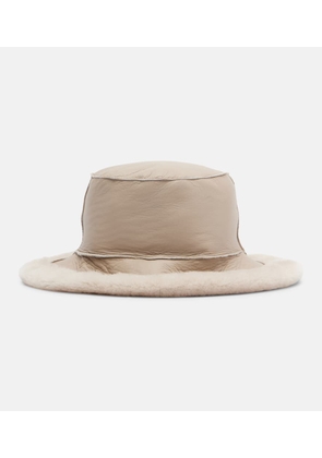 Brunello Cucinelli Shearling-trimmed leather boater hat