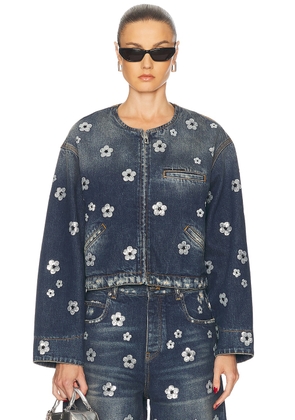 Marc Jacobs Sequin Daisy Cropped Jacket in Vintage Indigo - Blue. Size L (also in M, S, XS).