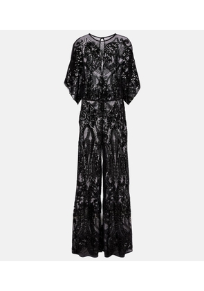 Norma Kamali Obie sequined semi-sheer mesh jumpsuit