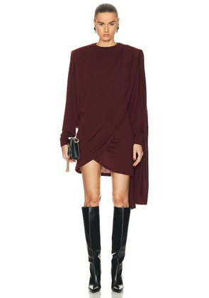 Saint Laurent Long Sleeve Draped Dress in Rouge Piment - Burgundy. Size 38 (also in ).